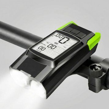 Велофара на акумуляторі OnePro 4000mAh з сигналом та спідометром велокомп'ютер 73562 фото