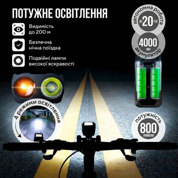 Велокомпьютер бездротовий спідометр фара на велосипед  велофара на акумуляторі з сигналом 4000mAh фара на велосипед 71051 фото