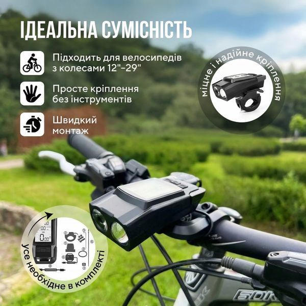 Велокомпьютер бездротовий спідометр фара на велосипед  велофара на акумуляторі з сигналом 4000mAh фара на велосипед 71051 фото