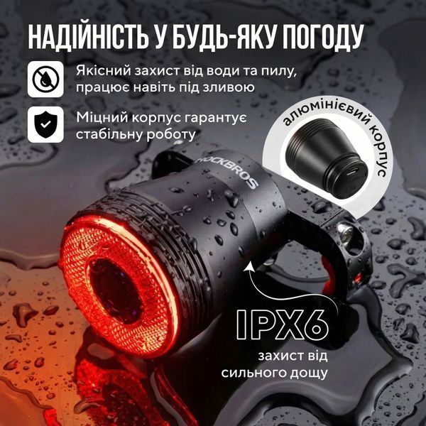 Велофара задня Rockbros Q5 розумний ліхтар стоп-сигнал Type-C акумуляторна 73540 фото