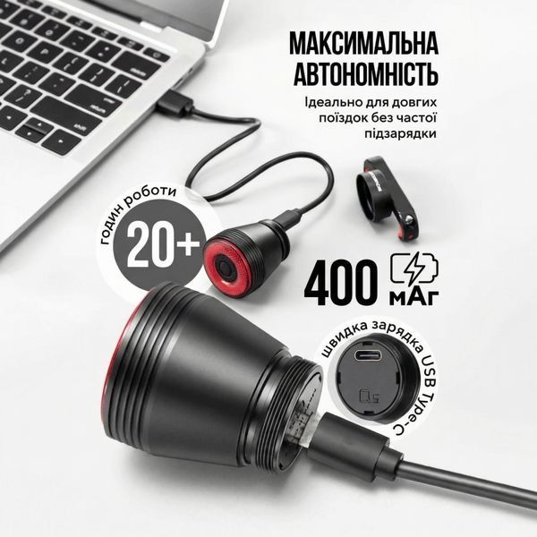 Велофара задня Rockbros Q5 розумний ліхтар стоп-сигнал Type-C акумуляторна 73540 фото