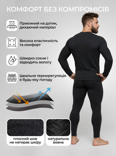 Термобелье мужское зимнее шерстяное термокомплект теплый для зимы универсальный 52421 фото